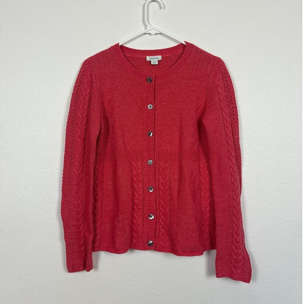 Sundance Wool Cable Knit Button Front Coral Knit Preppy Academia Cardigan XS